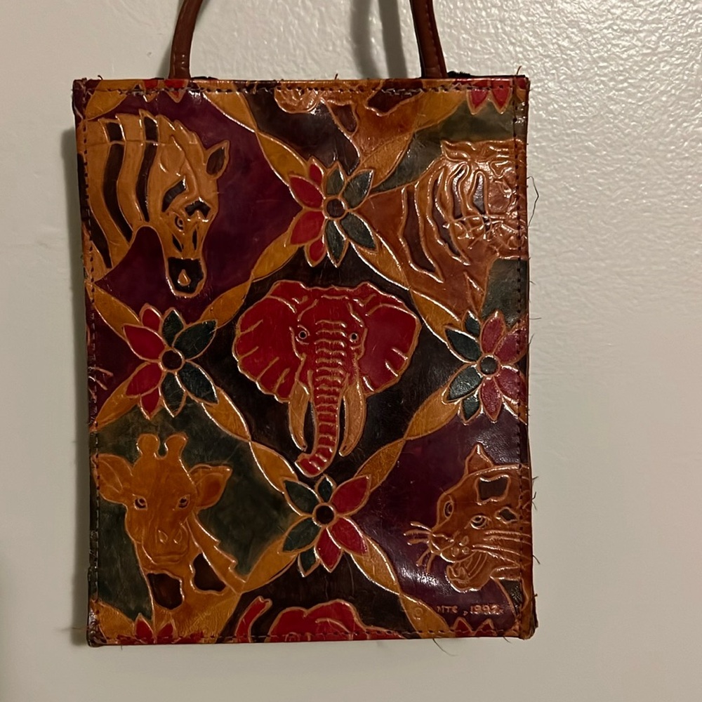 Vintage MTC 1992 Tooled Leather Jungle Animal Purse